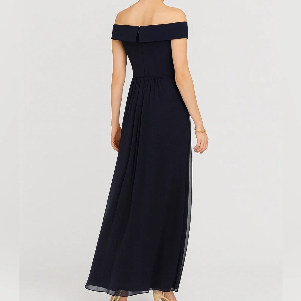 🆕 Adrianna Papell Midnight Crepe Chiffon Gown Elegant Formal Maxi Dress Size 8 - Picture 3 of 16